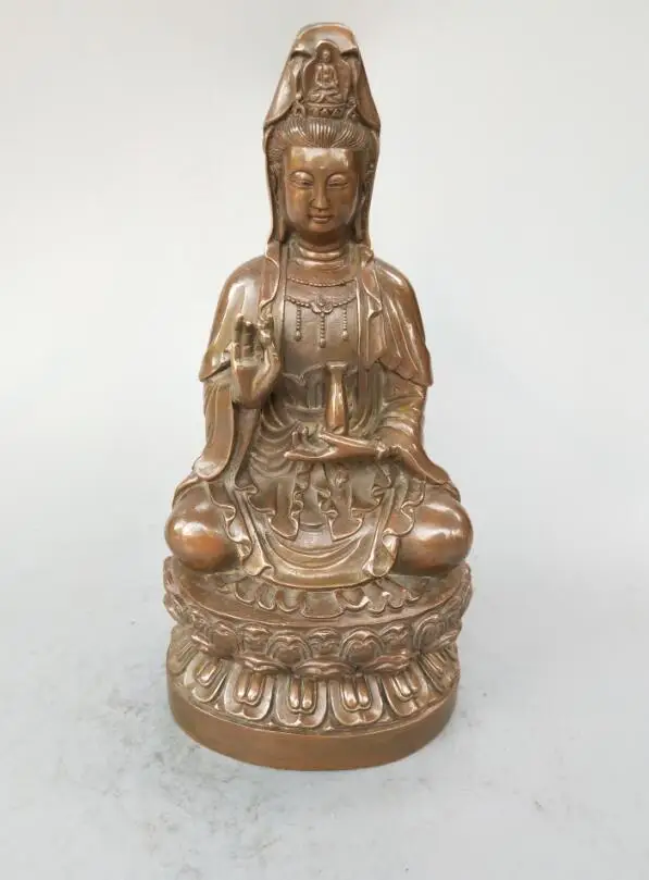Chinese pure brass Sit lotus Guanyin Buddha statue 22cm | Дом и сад
