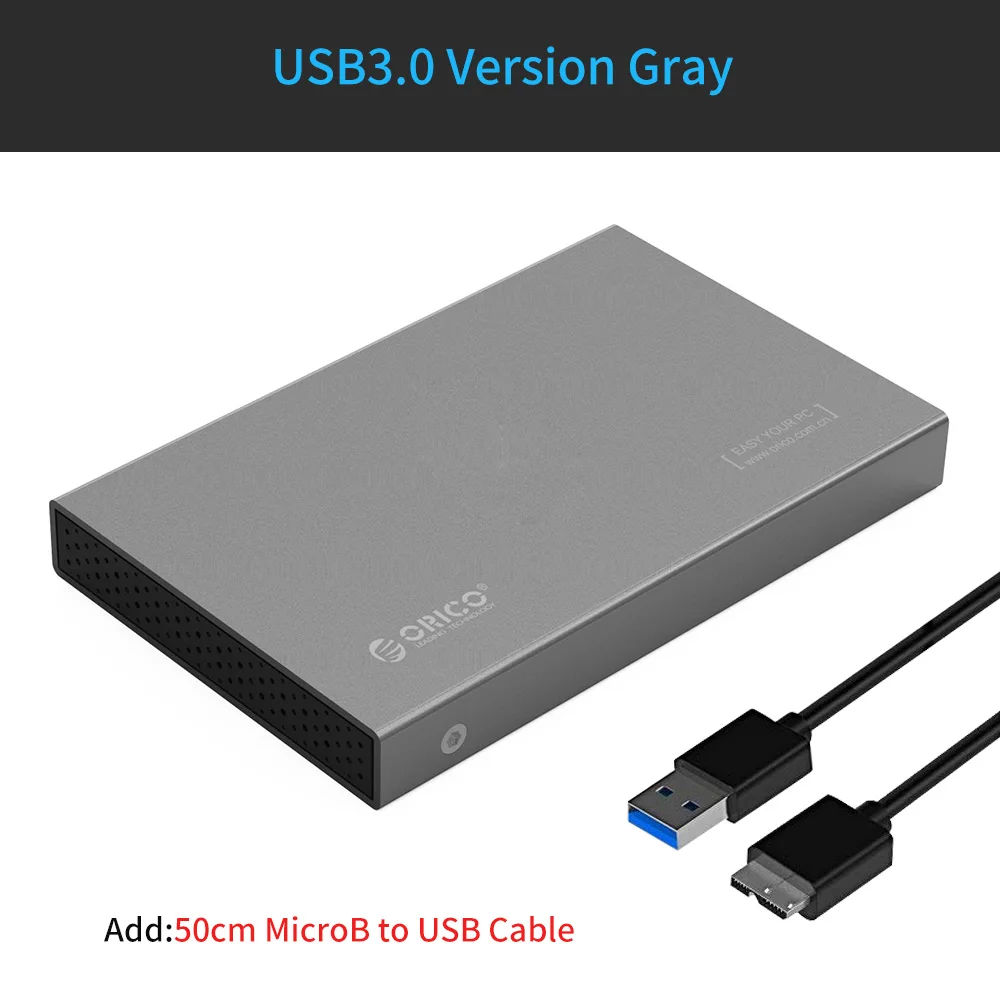 Чехол для жесткого диска ORICO 2,5 ''type-C из алюминиевого сплава USB3.1 Gen2 с поддержкой жесткого диска 7 мм и 9,5 мм с кабелем 50 см C-C