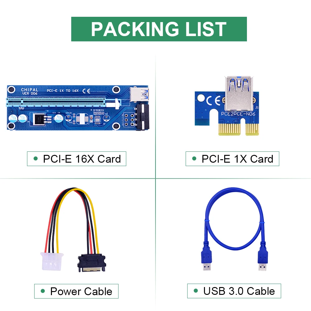 CHIPAL 10 шт. регулятор трубки 1 м VER006 PCI E Riser Card 006 PCIe 1x 16x удлинитель USB 3 0 кабель 4Pin SATA