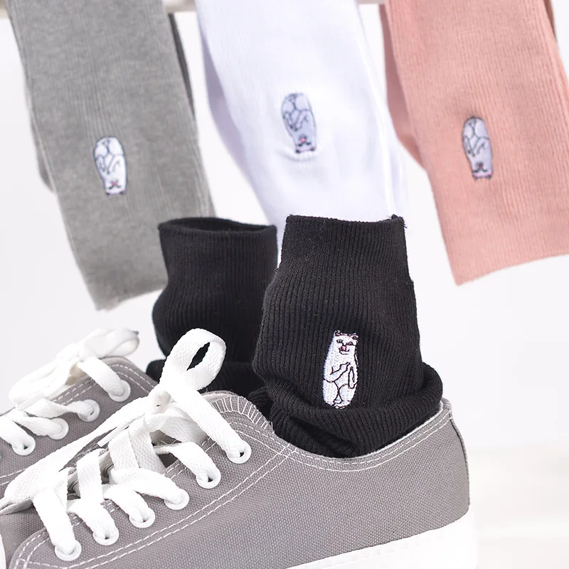 Корейские женские гольфы с забавной вышивкой в виде кота длинные носки стиле