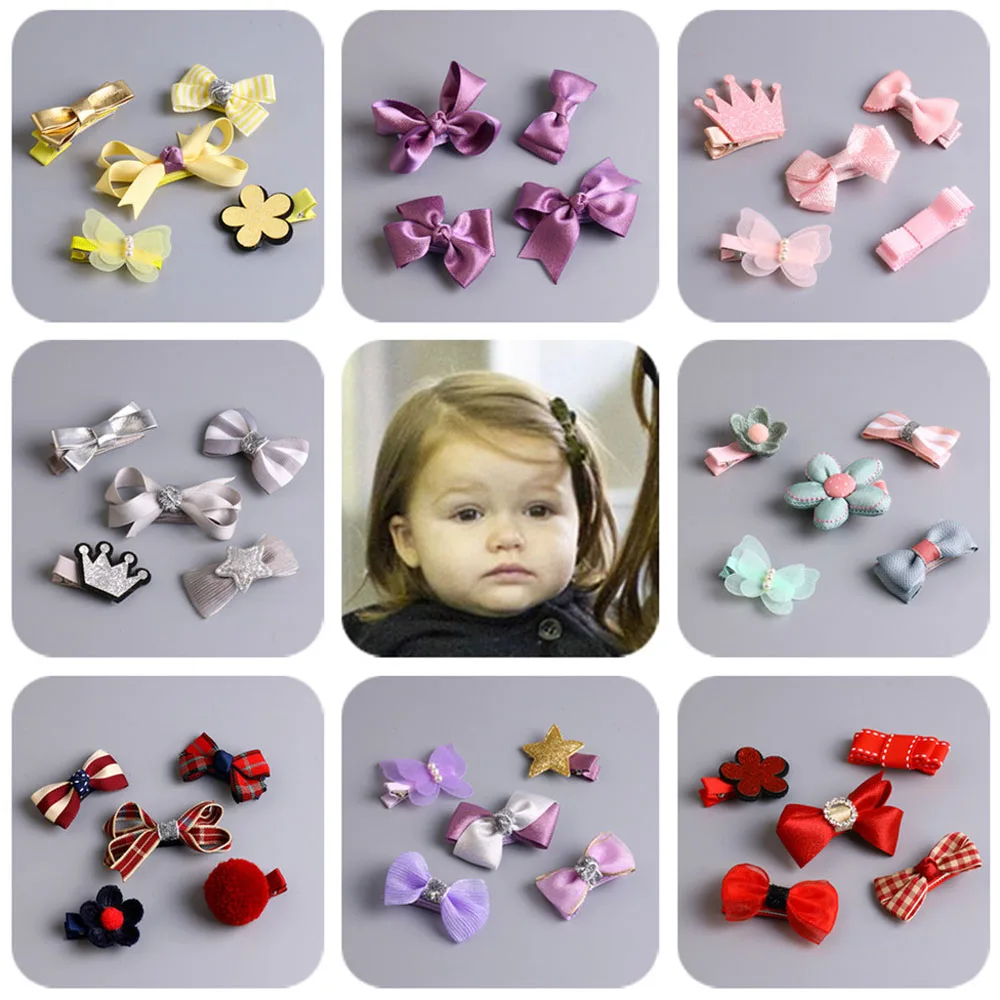 1 Set Hair Accessories Clips for Girls Flower Mini Barrettes Princess Ribbon Hairbows Handmade Hairpin Hairgrips Kids | Детская одежда