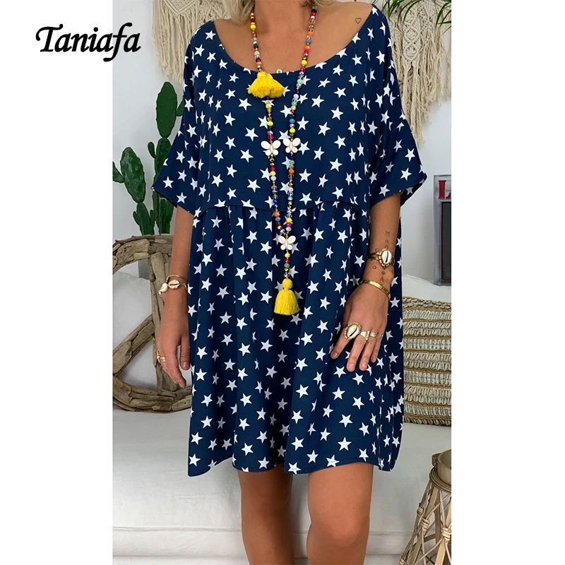 TANIAFA 2019 модные женские мини платья с круглым вырезом и коротким рукавом