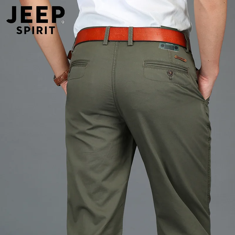 JEEP SPIRIT, деловые повседневные брюки, мужские повседневные хлопковые осенние брюки со средней талией, мужские прямые брюки размера плюс, pantalon homme