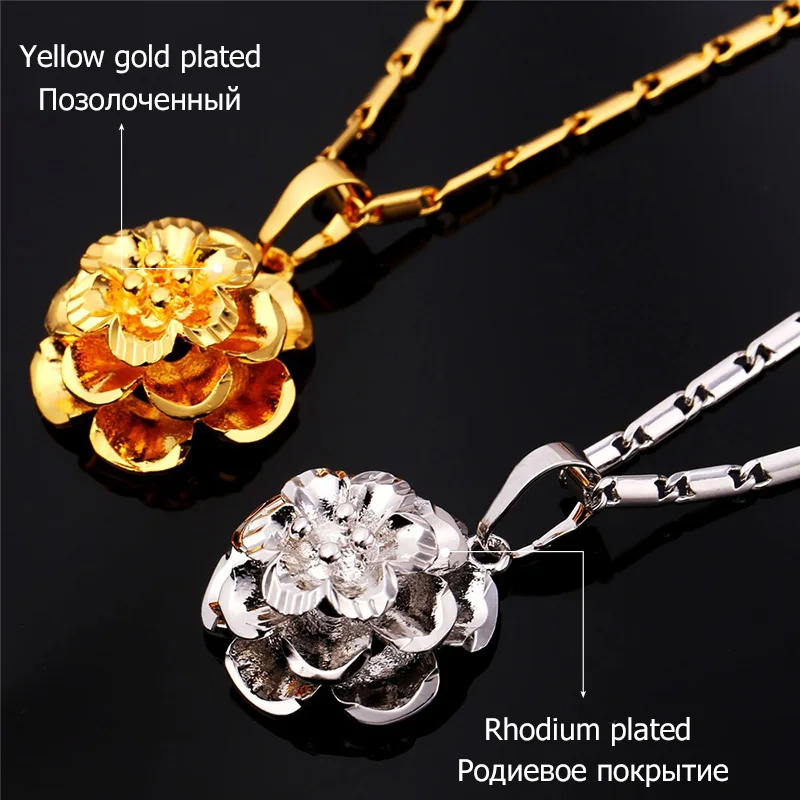 U7 Золотой/Серебряный Цвет Винтаж Цветок Ожерелье Серьги Браслет Комплект