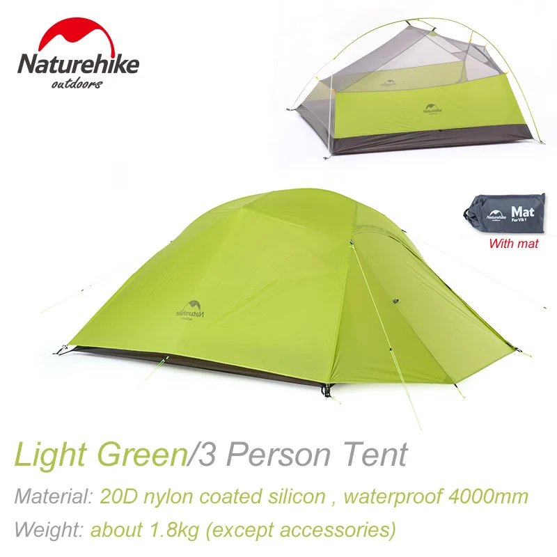 3Person Light green NatureHike 1 2 3 человек Сверхлегкий открытая палатка кемпинговая палатка Водонепроницаемый 4 сезона Рыбалка туристический пляж зимние палатки 20D силикона - Цвет: 3Person Light green