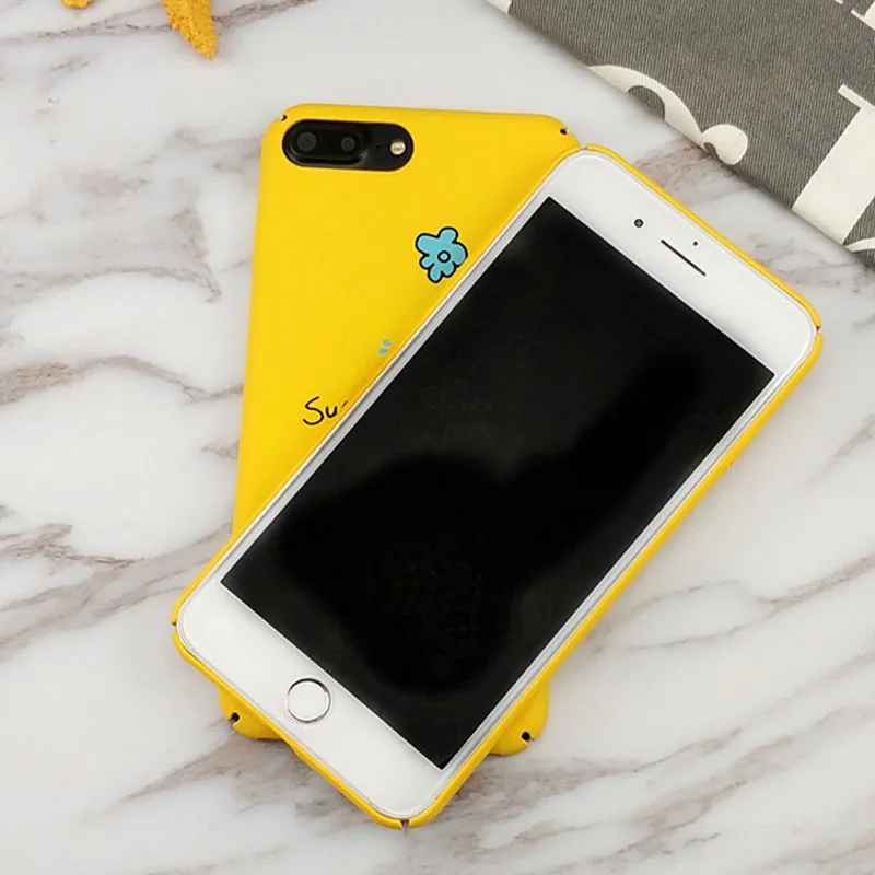 BR CENTENARIO(BR CENTENARIO) Cute Cartoon Smile Case For iPhone X 8 Plus Yellow Plant Words Hard PC Back Cover iPho |