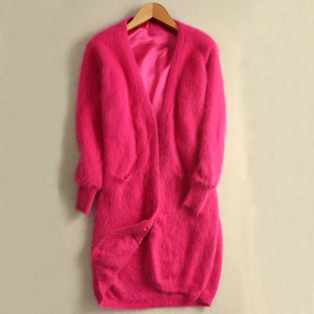 Cardigan Women 2021 Real Mink Cashmere Sweater Warm Lining Autumn Winter Coat Loose Oversized Oversize Tops tbsr639 |