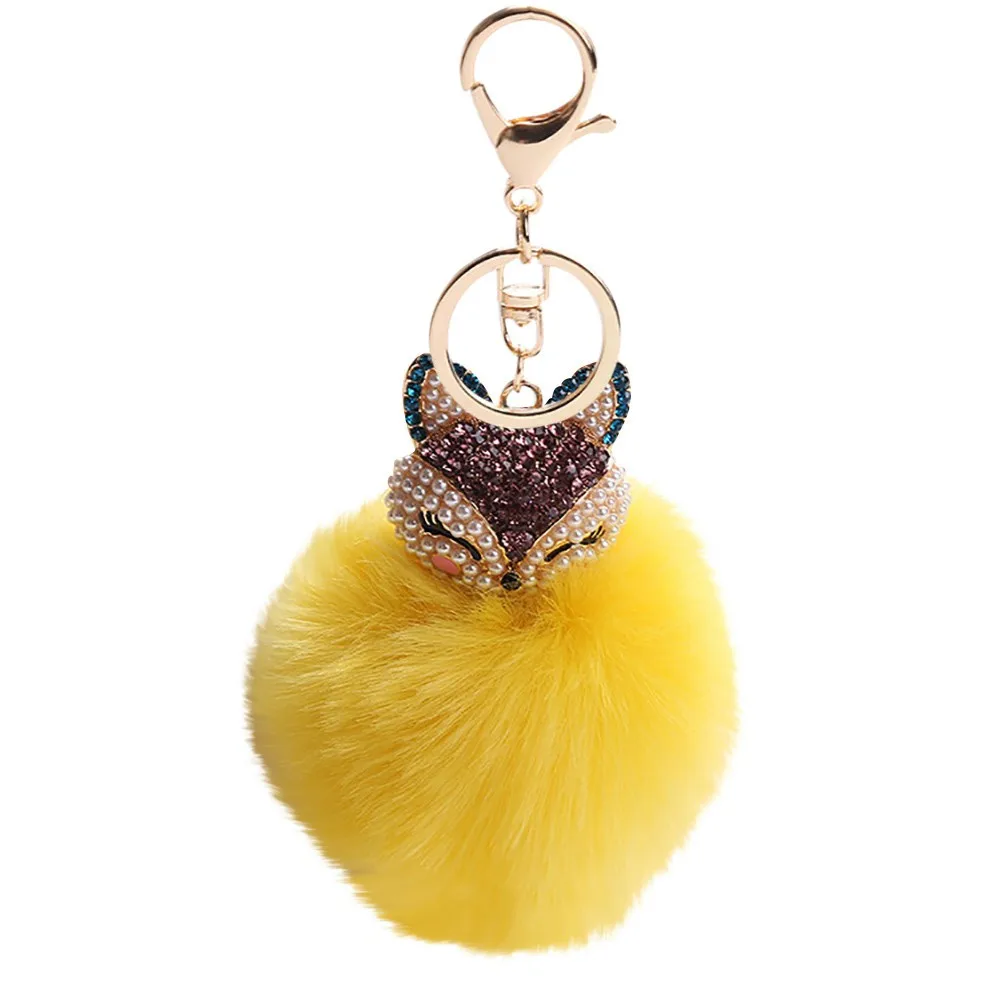 Faux Rabbit Fur Pompoms Keychain 8CM Fox Ball With Artificial Head Inlay Pearl Rhinestone Key Chains Trinket | Украшения и