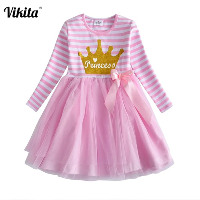 VIKITA Girls Dresses Unicorn Cartoon Dress Kids Party Tutu Casual Children Licorne Long Sleeve LH4576 | Детская одежда и обувь