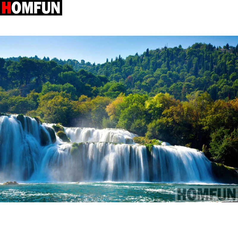 Картина из квадратных и круглых страз HOMFUN 5D алмазная вышивка Водопад экологичные