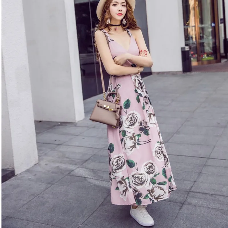 HziriP Hot Sale Sexy Backless Bandage Elegant Loose Vintage Beach V-neck Dress Women 2017 Summer Bohemian Female New Dresses | Женская