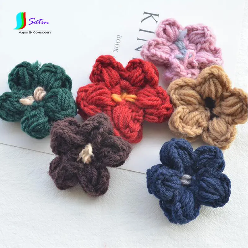 Large Wool Crochet Ribbon Core Five-petal Flower Handmade Tiara Hair Accessories DIY Jewelry Crocheted Semi-finished S576P | Дом и сад