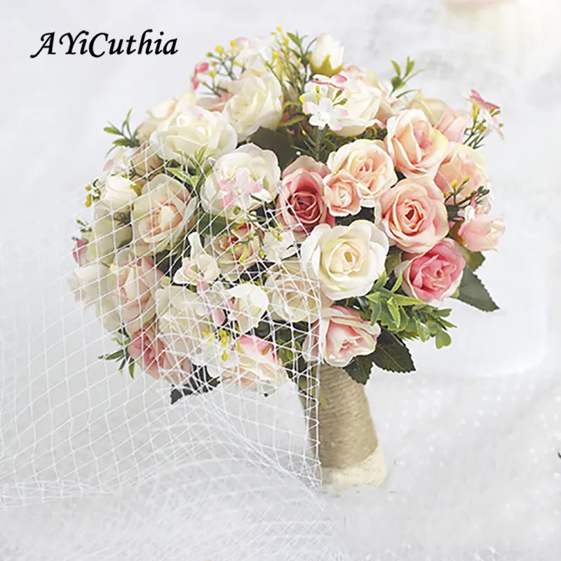 

AYiCuthia Wedding Bouquet Handmade Artificial Flower Rose buque casamento Bridal Bouquet for Wedding Decoration ramos de novia