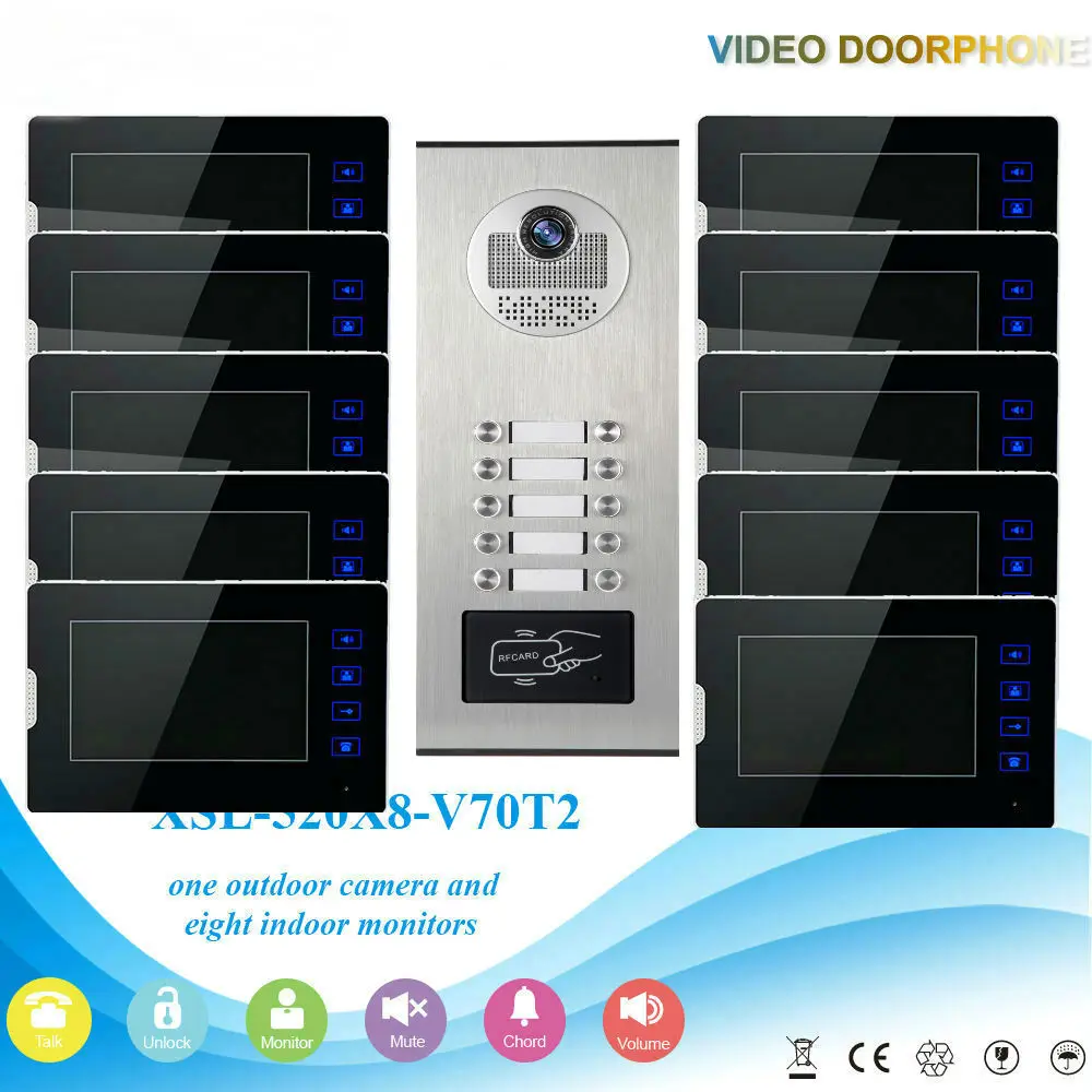 

Yobang Security RFID Access 10 Units Apartment Video Doorphones Device 7" Villa Video Door Phone Door Intercom Door Bell Kits