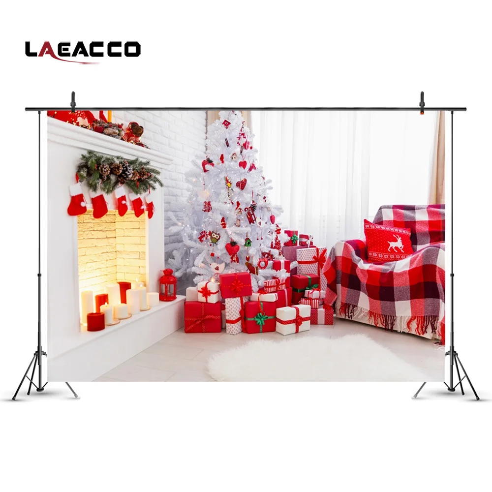 Laeacco Christmas Tree Gifts Fireplace Scene Photography Backgrounds New Year Home Decoration Backdrops For Photo Studio | Электроника