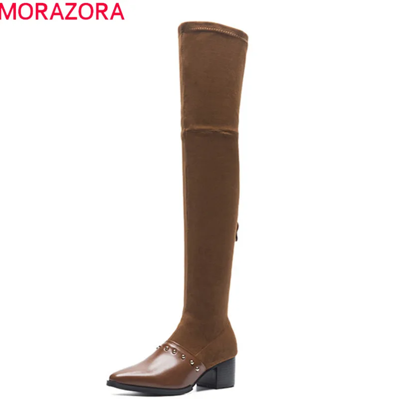 MORAZORA/2020 г. сапоги из натуральной кожи наивысшего качества женские облегающие