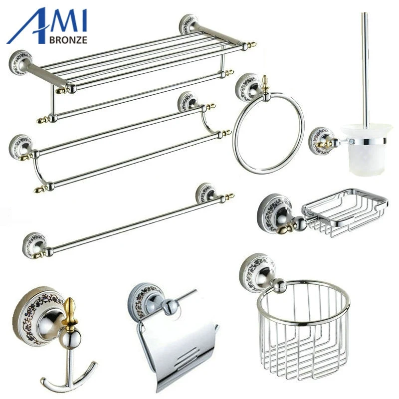 Хромированные полированные Фарфоровые аксессуары для ванной комнаты набор