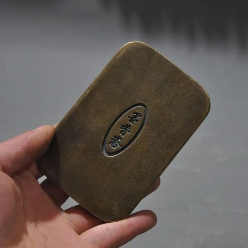 

Old China bronze Wealth Lucky Goldfish Fish Calligraphy tools ink-stone ink slab