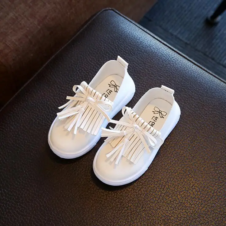 2019 spring autumn model children's single shoes soft leather casual girls tassel solid color Korean baby kids sneakers | Детская