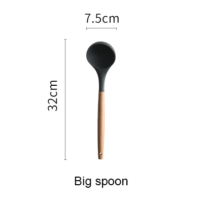 large soup spoon Силиконовый кухонный набор Инструменты для приготовления пищи лопатка Черпак ложка для супа с деревянной ручкой специальный термостойкий дизайн набор посуды - Цвет: large soup spoon