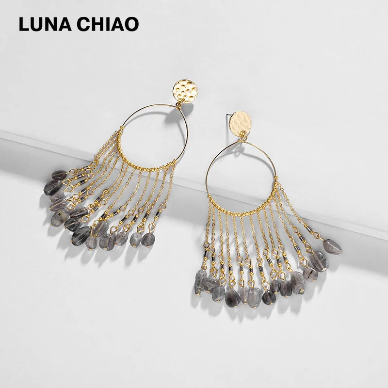 Серьги подвески LUNA CHIAO модные украшения из натурального камня для