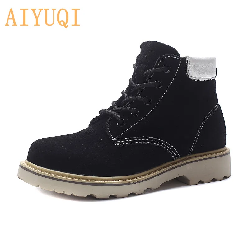 AIYUQI; женские Ботинки martin; Новинка года; сезон осень; женские ботильоны из натуральной кожи в британском стиле; разноцветные женские ботинки на шнуровке - Цвет: Черный