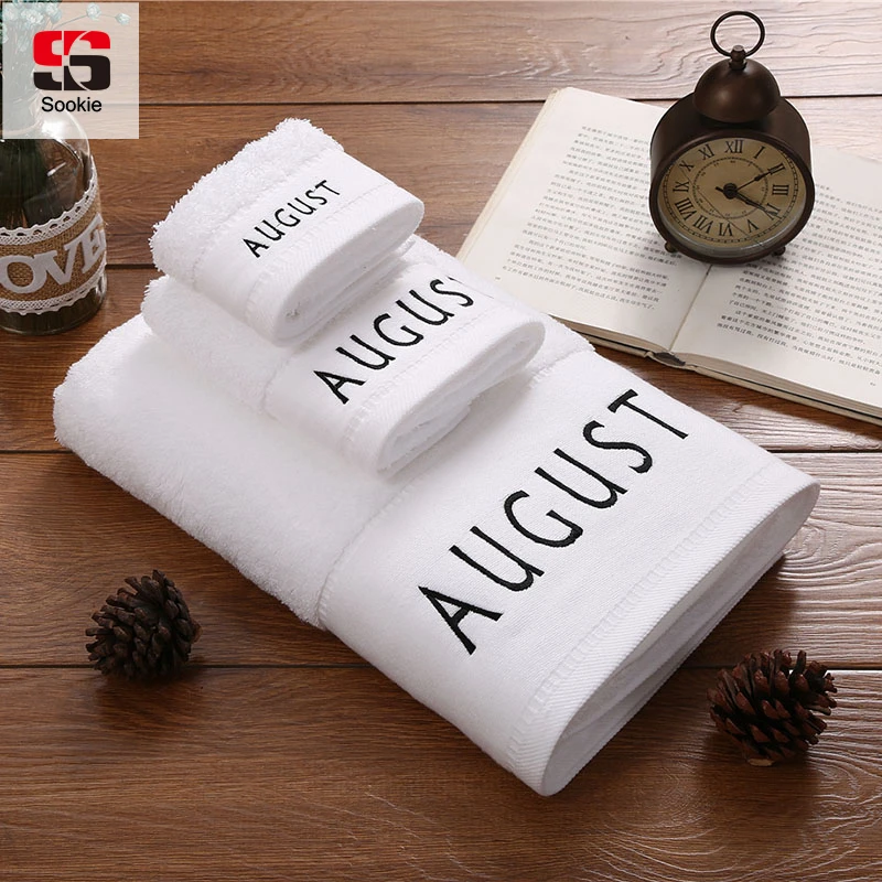 Sookie 3 шт. белый набор полотенец для ванной с вышивкой месяцев 100% хлопок мягкое