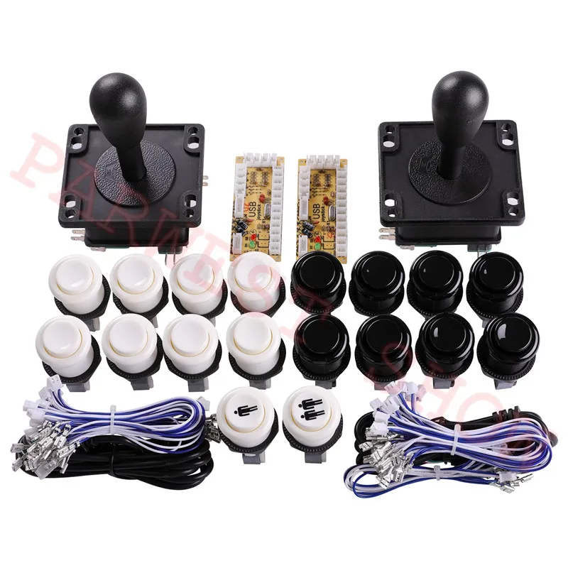 White and Black Нулевая задержка аркадный Шкаф DIY Kit USB энкодер для ПК Джойстик в американском стиле 28 мм кнопки 1 и 2 игрока кнопка запуска - Цвет: White and Black