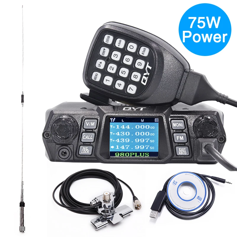 

QYT KT-980 PLUS высокая мощность 75 Вт (VHF)/55 Вт (UHF) двухдиапазонный четырехдиапазонный режим ожидания мобильное радио KT-980Plus автомобильное радио HAM ...