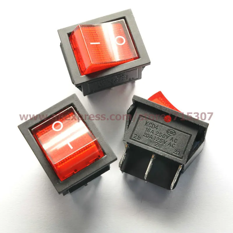 PHISCALE 10 шт./лот 6 Pin 16A 250В красная кнопка с выключателем света KCD4-202 KCD2 ВКЛ-ВЫКЛ