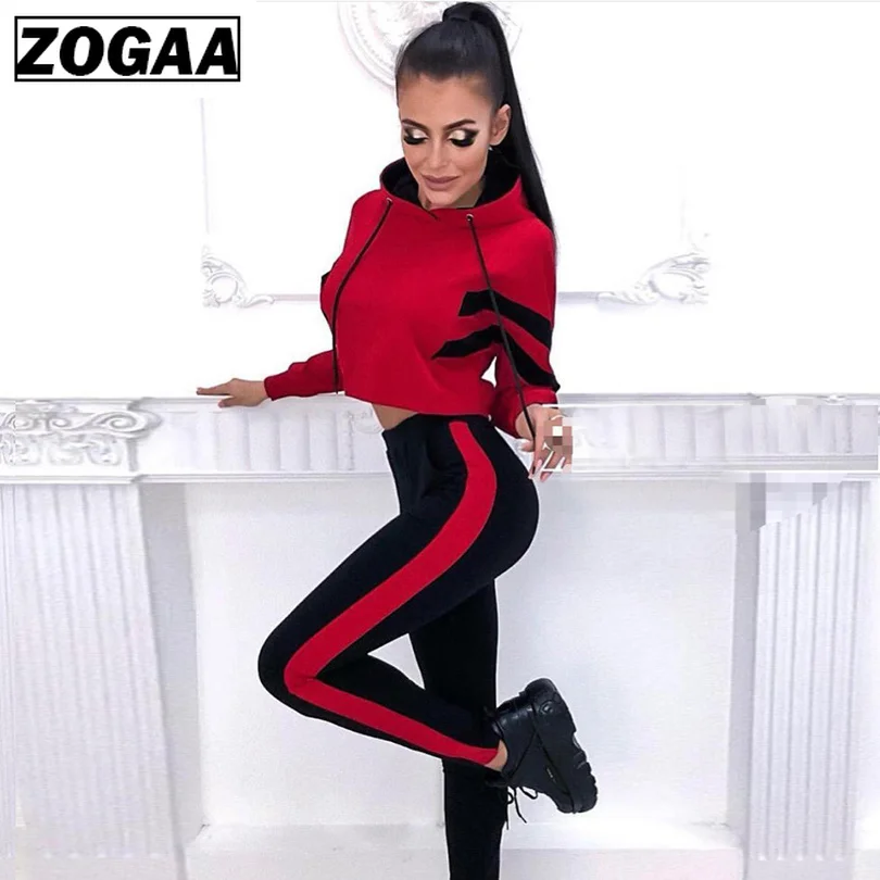 ZOGAA 2019 Новый Женский Повседневный костюм в полоску свитер + брюки 2 комплекта