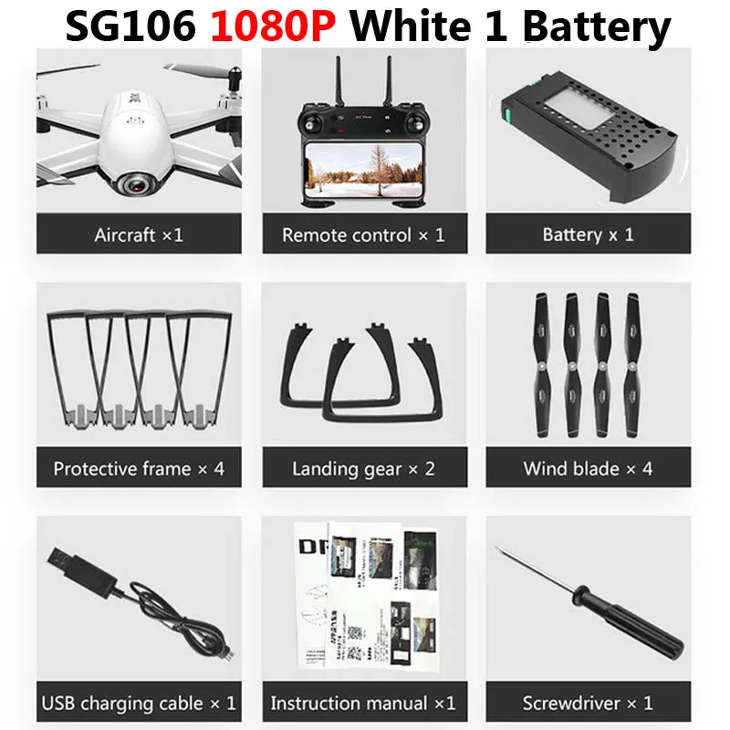 SG106 WiFi FPV RC Дрон 4K камера оптический поток 1080P HD Двойная камера воздушная видео RC Квадрокоптер самолет Квадрокоптер игрушки для детей - Цвет: 1080P White 1BAT FB