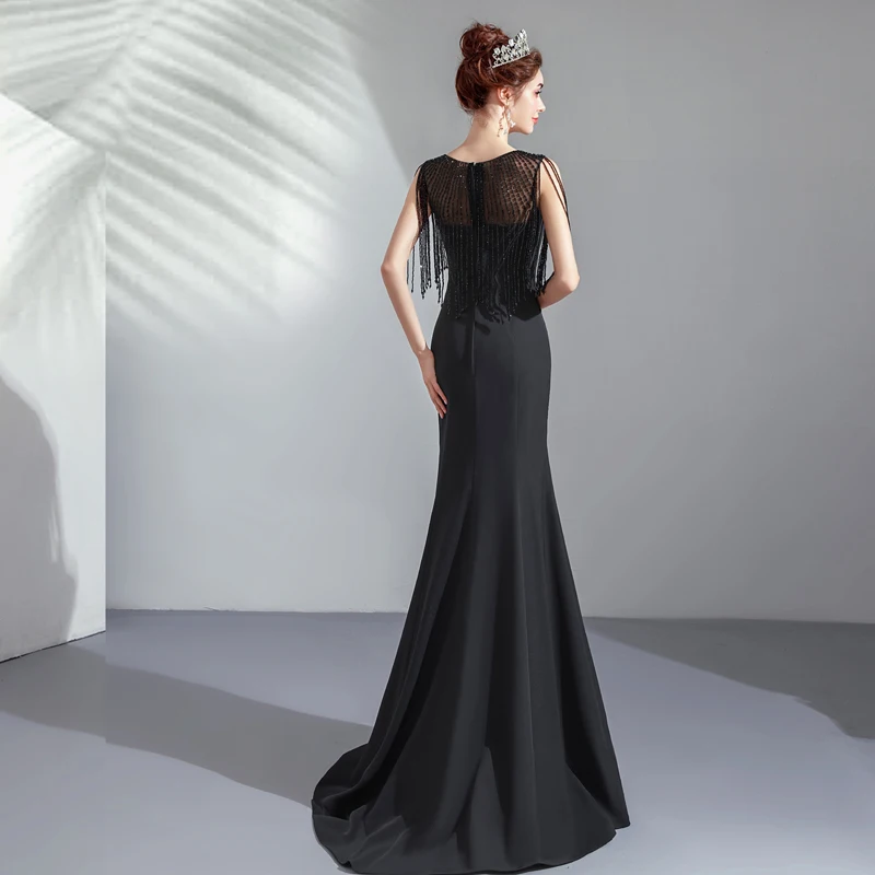 Luxury beaded evening dress black noble mermaid prom graduation party gowns bridal shower formal Vestido de noiva | Свадьбы и