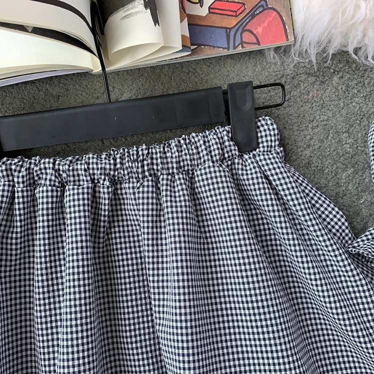 ALPHALMODA/ летний укороченный топ+ юбка трапециевидной формы, женский милый комплект из 2 предметов, куртка и юбка в клетку с высокой талией