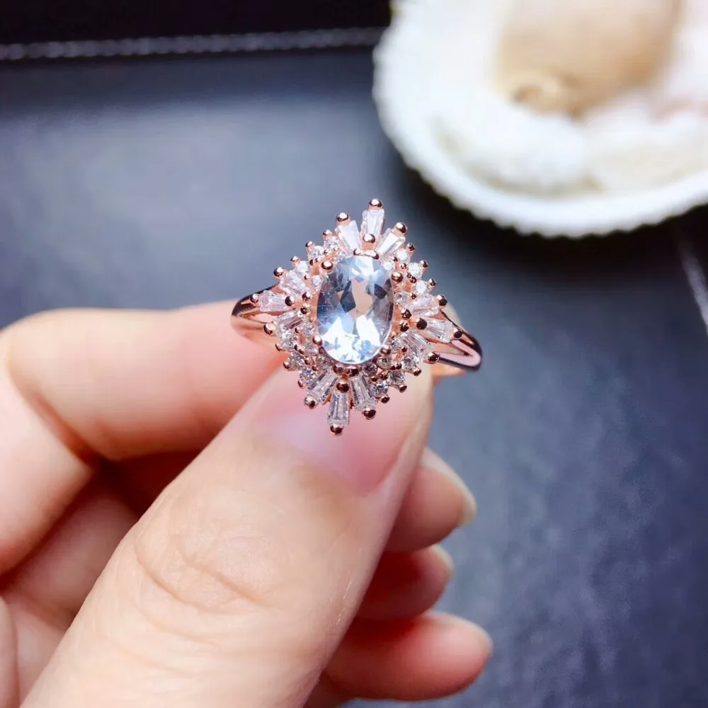 

[MeiBaPJ натуральный Аквамариновый драгоценный камень, модные кольца в виде цветка для женщин, реальное искусственное серебряное очаровательн...