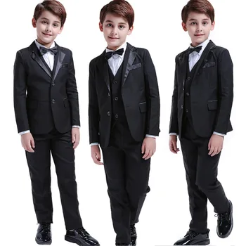 LOLANTA 5Pcs Black Toddler Boys Suits Wedding Formal Children Suit Tuxedo Dress Party Ring bearer 3-12 Years Kids Gentlemen Suit 1