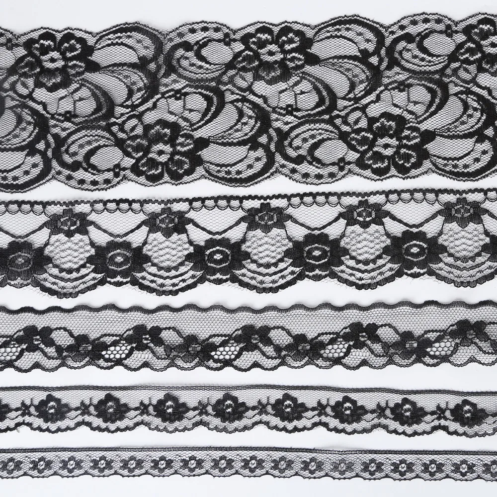 10 ярдов/партия 5 размеров Красивая Черная кружевная лента с вышивкой сетчатая