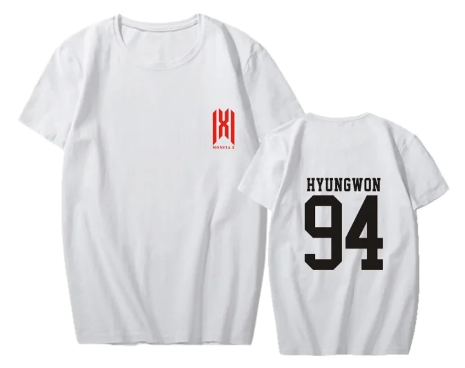 MONSTA X окружающая футболка WE ARE HERE концерт мирового турне с короткими рукавами футболки, чтобы играть песни для мужчин и женщин летом - Цвет: white-TX03