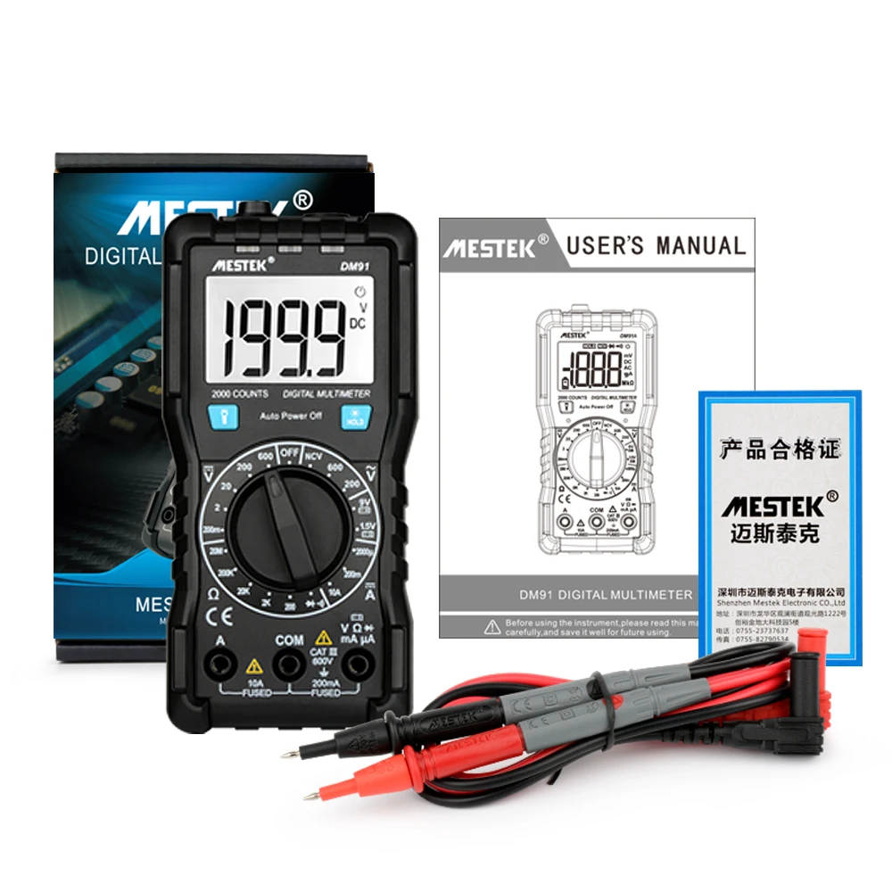 DM91 2000 Counts Mini Digital Multimeter NCV Detector Battery Tester DC Ammeter Voltmeter Ohm Meter Flash Light Large Screen | Инструменты