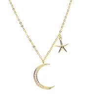top quality cz crescent moon sea star charm dainty delicate women jewelry gold color factory wholesale moon star necklace