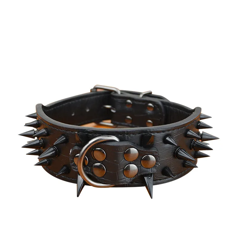 Black Collar Бренд Global Baby острые черные шипы средних и больших собак питомец питбуль кожаный ошейник подходящая пружинная цепь поводки для собак - Цвет: Black Collar