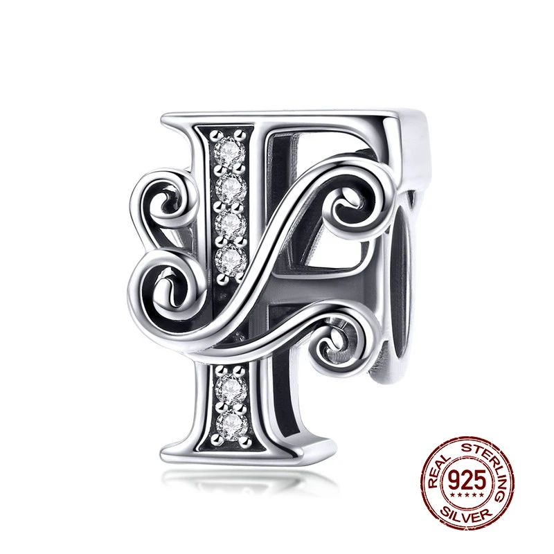 MOWIMO реальное фото серебряное имя буква алфавита F Шарм бусина подходит для