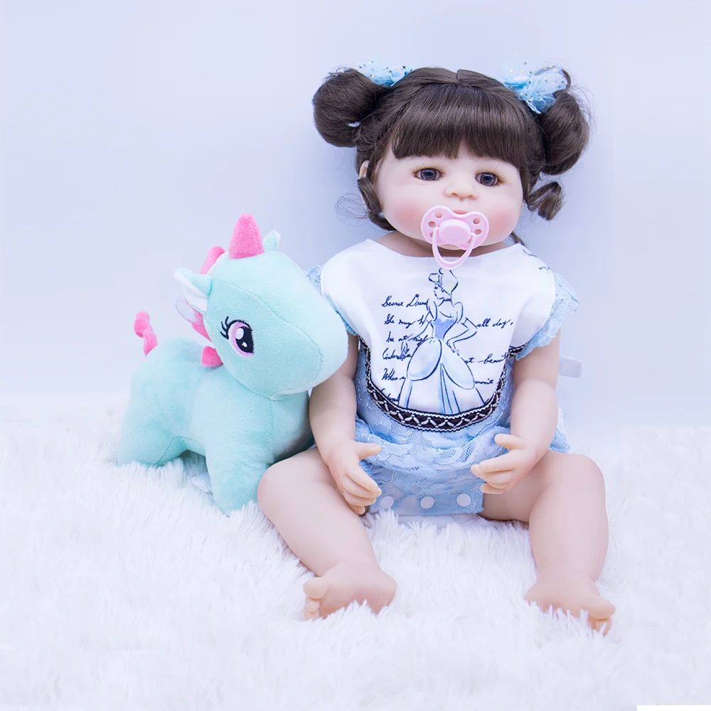 22 дюйма/56 см bebe reborn baby dolls силиконовые боди карие глаза девочка принцесса может