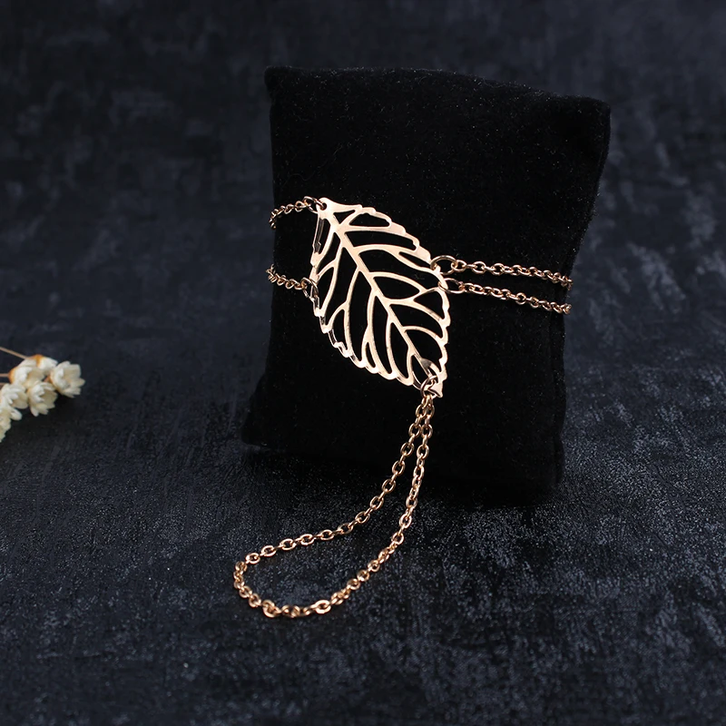 Boho Double Layer Hollow Leaf Bracelet Gold Color Metal Minimalism Bracelets For Women Party Jewelry Bijoux Femme Dropshipping