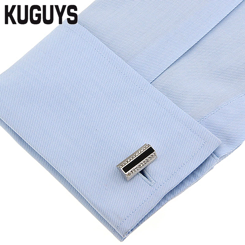 Kuguys мужские Запонки Высокое качество горный хрусталь черный квадрат Рубашка