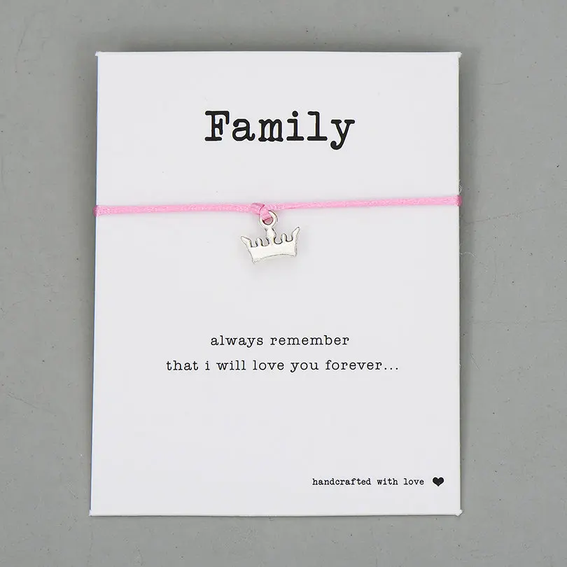 light pink with card 3 шт./лот принцесса браслет с шармом с короной Семья Любовь желаний красный шнур браслеты Женщины Мужчины Дети Ювелирные изделия карты подарок - Окраска металла: light pink with card
