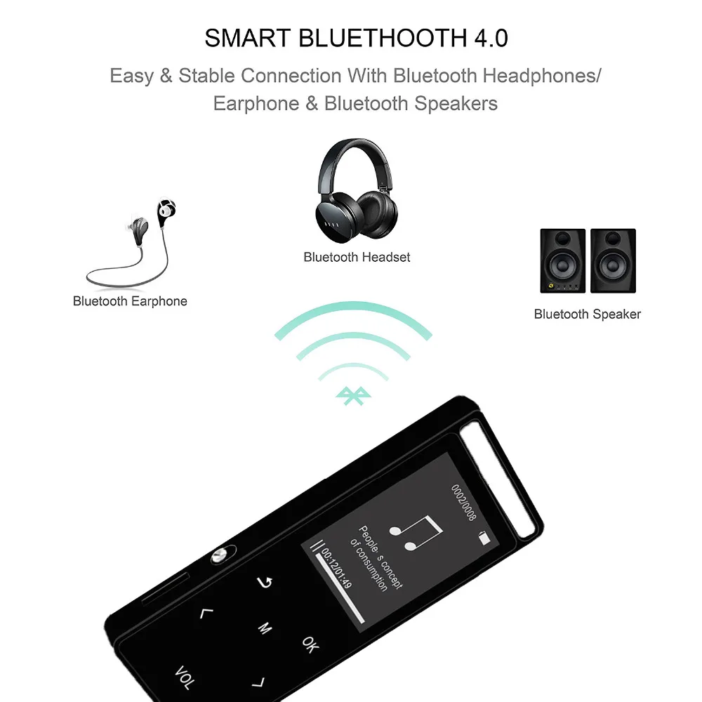 Металлический Bluetooth MP3 плеер 16G 1,8 дюймов Экран сенсорный KeyMP3 музыкальный плеер с FM радио видео плеер ebooksupport SD объемом до 64 ГБ