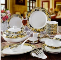china jingde zhen 56 head bone china tableware suit rich gold wedding housewarming gift