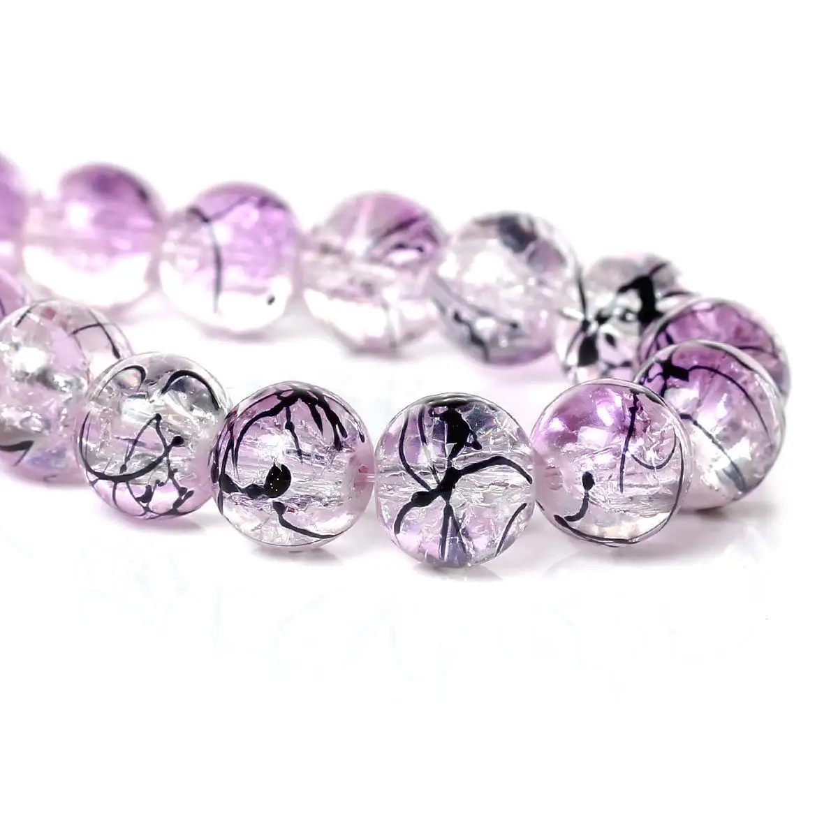 DoreenBeads Хрустальные стеклянные бусины круглые фиолетовые пятнистые 10 0 мм