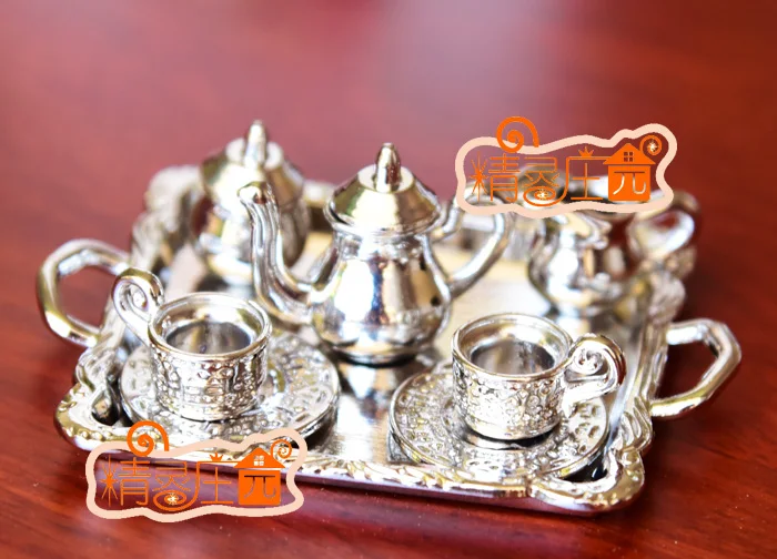 G05-X4340 children baby gift Toy 1:12 Dollhouse mini Furniture Miniature rement silver metal coffee tea cup set | Игрушки и хобби